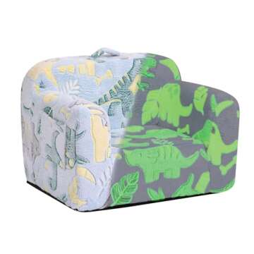 Tiita Kids Sofa, Children Couch with Carrying Handle & Side Pockets, Kids Foam Chair, Toddler Armrest Chair, Lightweight Children Sofa Chair, Kids Read Sofa for Girl or Boy (Grey Dinosaur)