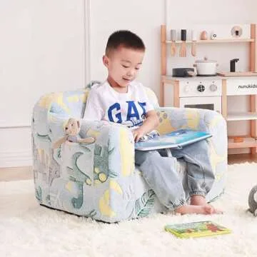 Tiita Kids Sofa, Children Couch with Carrying Handle & Side Pockets, Kids Foam Chair, Toddler Armrest Chair, Lightweight Children Sofa Chair, Kids Read Sofa for Girl or Boy (Grey Dinosaur)