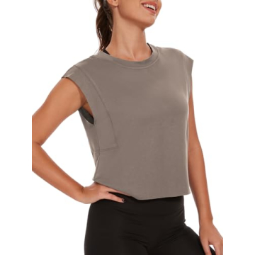 ELGOGY Women Workout Tank Tops Oversized Crop Sleeveless Tee Loose Fit Boxy Basic Yoga Active Summer...