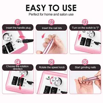 Subay Professional Finger Toe Nail Care Electric Nail Drill Machine Manicure Pedicure Kit Electric Nail Art File Drill with 1 Pack of Sanding Bands (Pink)