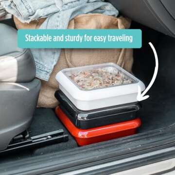 Fancy Panz, Serving Tray for Food, Made in the USA Foil Pan Carrier, Stackable Aluminum Pan Holders, 8x8 Travel Casserole Carrier With 1 Disposable Foil Pan & Serving Spoon, Aqua