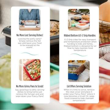 Fancy Panz, Serving Tray for Food, Made in the USA Foil Pan Carrier, Stackable Aluminum Pan Holders, 8x8 Travel Casserole Carrier With 1 Disposable Foil Pan & Serving Spoon, Aqua