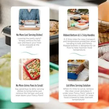 Fancy Panz, Serving Tray for Food, Made in the USA Foil Pan Carrier, Stackable Aluminum Pan Holders, 8x8 Travel Casserole Carrier With 1 Disposable Foil Pan & Serving Spoon, Aqua