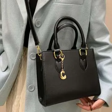 LILIE&WHITE Gold Keychain For Women With Letter Charm Gold Bag Charm Handbag Key Pendant Fashion Alphabet C Keychain Accessories Charms Jewelry Gift Bubble Initial Keychains