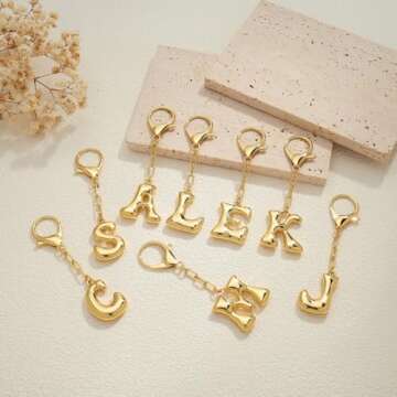 LILIE&WHITE Gold Keychain For Women With Letter Charm Gold Bag Charm Handbag Key Pendant Fashion Alphabet C Keychain Accessories Charms Jewelry Gift Bubble Initial Keychains