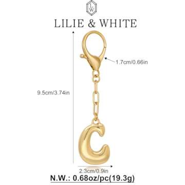 LILIE&WHITE Gold Keychain For Women With Letter Charm Gold Bag Charm Handbag Key Pendant Fashion Alphabet C Keychain Accessories Charms Jewelry Gift Bubble Initial Keychains