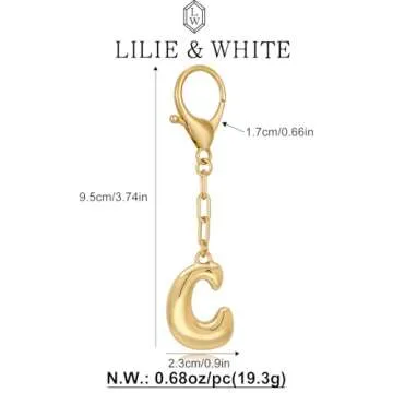 LILIE&WHITE Gold Keychain For Women With Letter Charm Gold Bag Charm Handbag Key Pendant Fashion Alphabet C Keychain Accessories Charms Jewelry Gift Bubble Initial Keychains