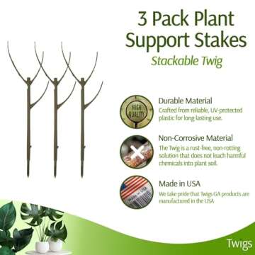 Twigs GA - Stackable Plant Support Stakes, Stem Holder Structures for Indoor & Outdoor Use, Garden A...
