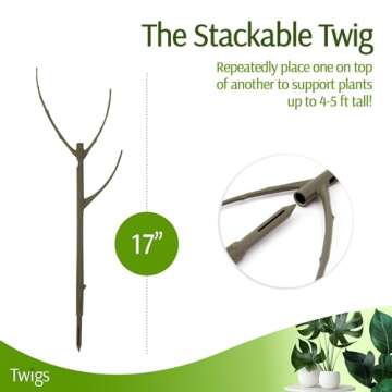 Twigs GA - Stackable Plant Support Stakes, Stem Holder Structures for Indoor & Outdoor Use, Garden Accessories for Climbing & Potted Plants, Trellis Alternative - Moonstone, 3 Pack, 17" L
