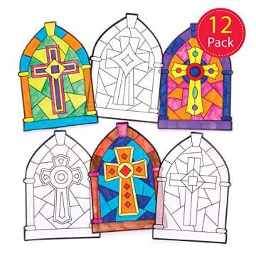 Baker Ross AW297 Cross Stained Glass Window Decorations - Pack of 12, for Kids to Decorate and Displ...
