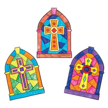 Baker Ross Cross Stained Glass Window Craft Kit 12 Pack