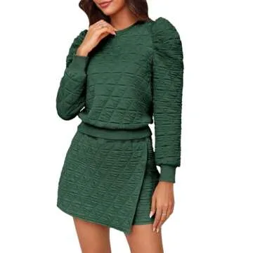 Fisoew Women's 2 Piece Lounge Wear Set Long Sleeve Argyle Sweatshirts and Wrap Skorts Casual Sets Ar...