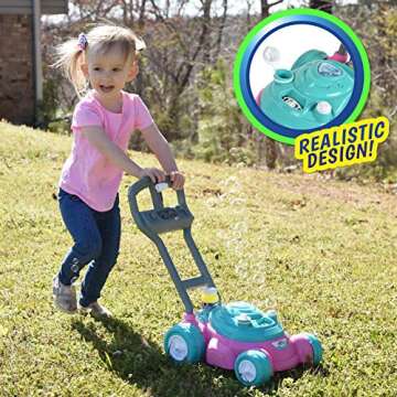 Sunny Days Entertainment Maxx Bubbles Deluxe Bubble Lawn Mower Toy – Includes 4oz Bubble Solution | Outdoor Bubble Machine for Kids | Easy to Use, No Batteries Required | Amazon Exclusive, Pink