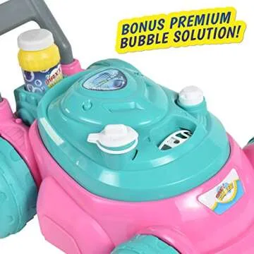 Sunny Days Entertainment Maxx Bubbles Deluxe Bubble Lawn Mower Toy – Includes 4oz Bubble Solution | Outdoor Bubble Machine for Kids | Easy to Use, No Batteries Required | Amazon Exclusive, Pink