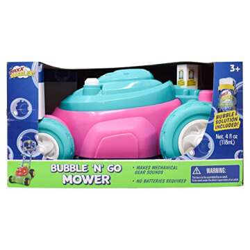 Sunny Days Entertainment Maxx Bubbles Deluxe Bubble Lawn Mower Toy – Includes 4oz Bubble Solution | Outdoor Bubble Machine for Kids | Easy to Use, No Batteries Required | Amazon Exclusive, Pink