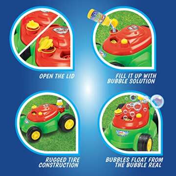 Sunny Days Entertainment Maxx Bubbles Deluxe Bubble Lawn Mower Toy – Includes 4oz Bubble Solution | Outdoor Bubble Machine for Kids | Easy to Use, No Batteries Required | Amazon Exclusive, Pink