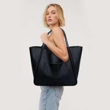 KKXIU Vegan Leather Tote Bag - Stylish and Spacious Travel Companion