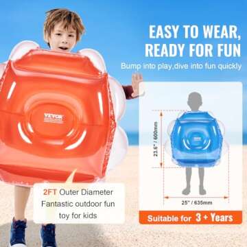 VEVOR Inflatable Bumper Balls 2-Pack, 2FT/0.6M Body Sumo Zorb Balls for Kids, Durable PVC Human Hamster Bubble Balls for Child Outdoor Team Gaming Play, Bumper Bopper Toys for Playground, Yard, Park