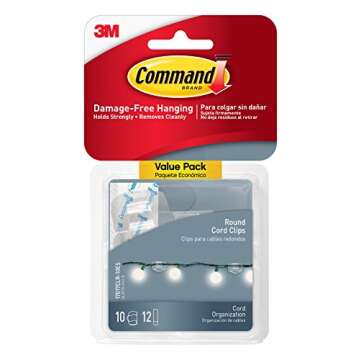3M Command Round Cord Clips - Clear, 10-Pack for Easy Cable Management