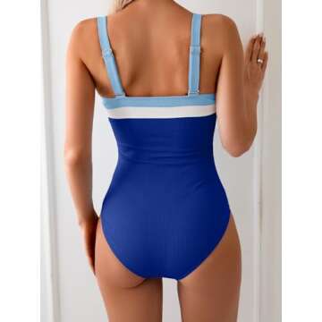Aidonger Women's Ribbed One Piece Swimsuits Color Block Tummy Control Bathing Suit Slimming 1 Piece Swimwear