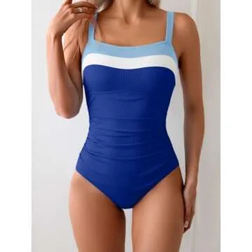 Aidonger Women's Ribbed One Piece Swimsuits Color Block Tummy Control Bathing Suit Slimming 1 Piece Swimwear