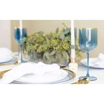 PLASTICPRO Blue Wine Cup with Gold rim Plastic Wine Glasses Set of 10 Elegant Wine Goblets Hard Plastic Wine Cups on Stem 12 Ounce