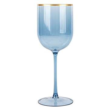 PLASTICPRO Blue Wine Cup with Gold rim Plastic Wine Glasses Set of 10 Elegant Wine Goblets Hard Plastic Wine Cups on Stem 12 Ounce