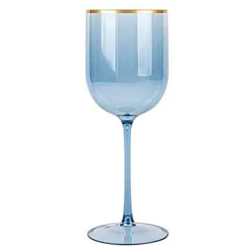PLASTICPRO Blue Wine Cup with Gold rim Plastic Wine Glasses Set of 10 Elegant Wine Goblets Hard Plastic Wine Cups on Stem 12 Ounce