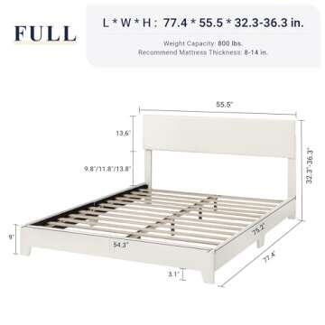 Allewie Queen Size Bed Frame with Adjustable Headboard, Faux Leather Platform Bed with Wood Slats, H...