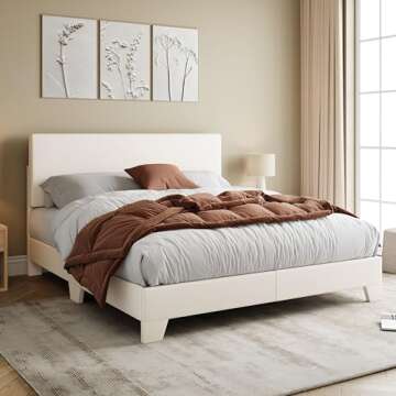 Allewie Queen Size Bed Frame with Adjustable Headboard, Faux Leather Platform Bed with Wood Slats, Heavy Duty Mattress Foundation, No Box Spring Needed, Noise-Free, Easy Assembly, White