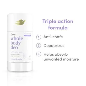 Dove Whole Body Deo Aluminum Free Anti-Friction Deodorant Stick Coconut + Vanilla for All Day Odor Control 2.6 oz