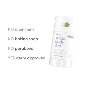 Dove Whole Body Deo Aluminum Free Anti-Friction Deodorant Stick Coconut + Vanilla for All Day Odor Control 2.6 oz