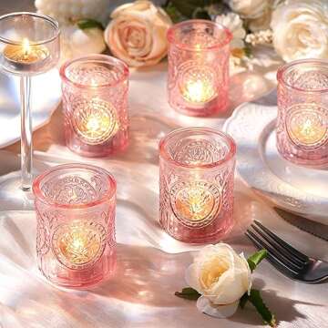 MATAHUM 36pcs Pink Votive Candle Holders, Votive Candles in Glass for Wedding Decor, Pink Candle Hol...