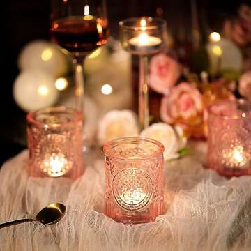 MATAHUM 36pcs Pink Votive Candle Holders, Votive Candles in Glass for Wedding Decor, Pink Candle Holder for Home, Table Centerpiece, Birthday Party, Gifts, Holiday Decor