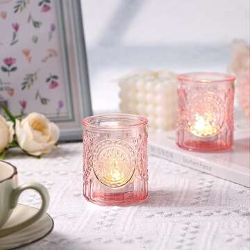 MATAHUM 36pcs Pink Votive Candle Holders, Votive Candles in Glass for Wedding Decor, Pink Candle Holder for Home, Table Centerpiece, Birthday Party, Gifts, Holiday Decor