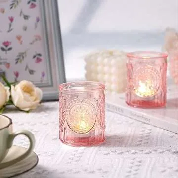 MATAHUM 36pcs Pink Votive Candle Holders, Votive Candles in Glass for Wedding Decor, Pink Candle Holder for Home, Table Centerpiece, Birthday Party, Gifts, Holiday Decor