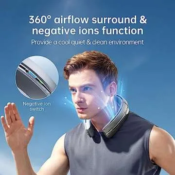 JISULIFE Portable Neck Fan, Bladeless Hands Free Fan 【10.5Hrs Cooling】 100 Speeds Adjustment USB Rechargeable Fan, LED Display, Negative Ion, Wearable Personal Fan for Men Women Indoor Outdoor Silver