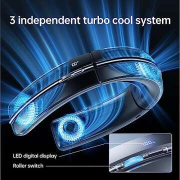 JISULIFE Portable Neck Fan, Bladeless Hands Free Fan 【10.5Hrs Cooling】 100 Speeds Adjustment USB Rechargeable Fan, LED Display, Negative Ion, Wearable Personal Fan for Men Women Indoor Outdoor Silver