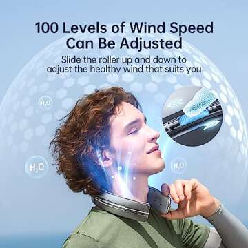 JISULIFE Portable Neck Fan, Bladeless Hands Free Fan 【10.5Hrs Cooling】 100 Speeds Adjustment USB Rechargeable Fan, LED Display, Negative Ion, Wearable Personal Fan for Men Women Indoor Outdoor Silver