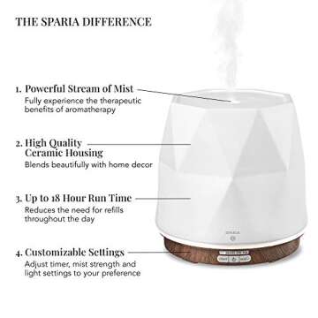 Sparia Ceramic Ultrasonic Essential Oil Diffuser for Aromatherapy, Matte White with Wood Grain, 300m...