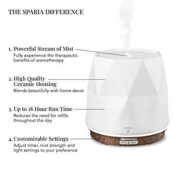 Sparia Ceramic Ultrasonic Essential Oil Diffuser for Aromatherapy, Matte White with Wood Grain, 300m...