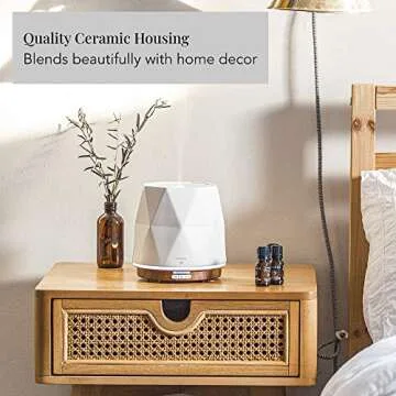 Sparia Ceramic Ultrasonic Essential Oil Diffuser for Aromatherapy, Matte White with Wood Grain, 300ml, 18 Hour Runtime