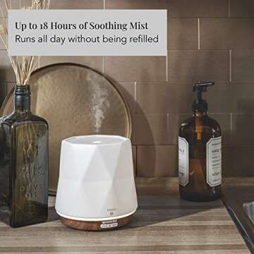 Sparia Ceramic Ultrasonic Essential Oil Diffuser for Aromatherapy, Matte White with Wood Grain, 300ml, 18 Hour Runtime