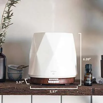 Sparia Ceramic Ultrasonic Essential Oil Diffuser for Aromatherapy, Matte White with Wood Grain, 300ml, 18 Hour Runtime