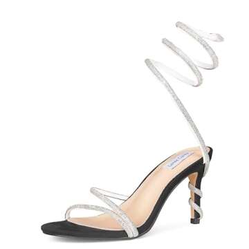 Lovee Cosee Rhinestone Silver High Heels for Women Sexy Sparkly Black Strappy Stiletto Heels for Wom...