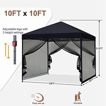 MASTERCANOPY Pop-Up Setup Outdoor Canopy with Netting Screen Walls (10x10, Black)