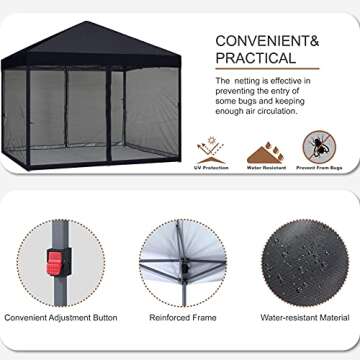 MASTERCANOPY Pop-Up Setup Outdoor Canopy with Netting Screen Walls (10x10, Black)