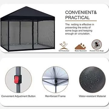 MASTERCANOPY Pop-Up Setup Outdoor Canopy with Netting Screen Walls (10x10, Black)