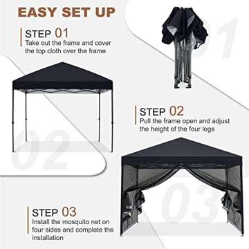 MASTERCANOPY Pop-Up Setup Outdoor Canopy with Netting Screen Walls (10x10, Black)