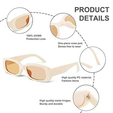 JASPIN Rectangle Sunglasses for Women Men Trendy Y2k Retro 90s Sun Glasses UV400 Protection Cool Square Frame